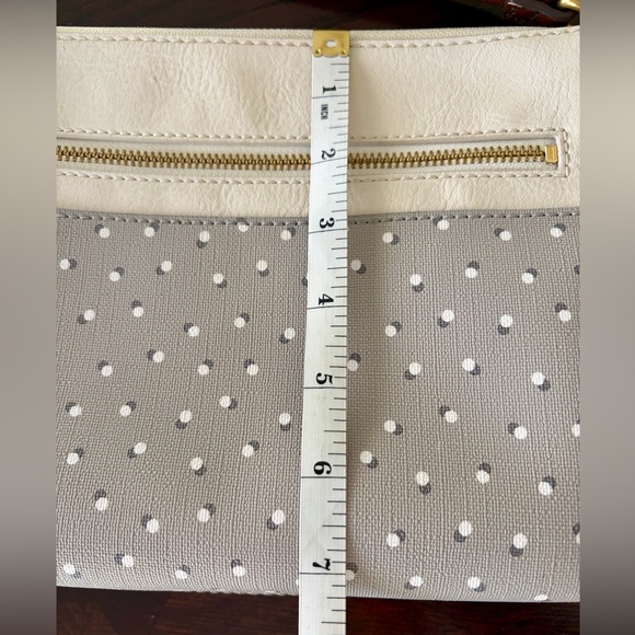 FOSSIL Crossbody Bag Tan Gray Shoulder Purse Polka Dot Adjustable Strap - Picture 6 of 10